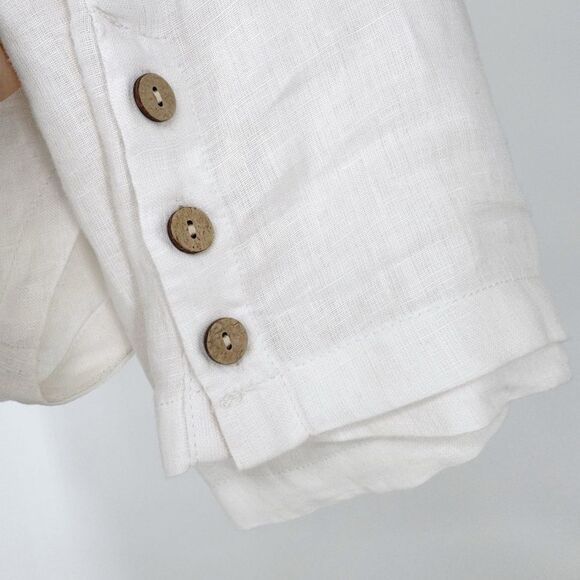 Cynthia Rowley Linen Side Buttons Boxy Short Sleeve Lagenlook White Top Small - Picture 6 of 7